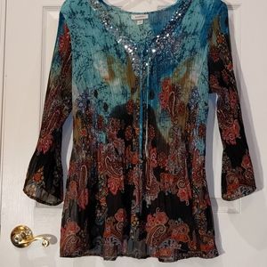 Plus size 3XL Dress barn aqua paisley sequined top